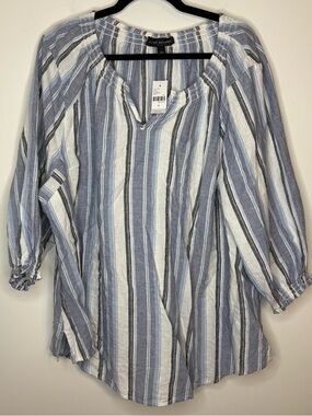 Lane Bryant Blue & White Striped Peasant Blouse Size 20 NWT
